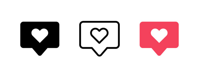 Like notification icon. Heart message bubble vector illustration. Social media network web or app interface design element. New follower symbol. Love message sign. Like notification concept.