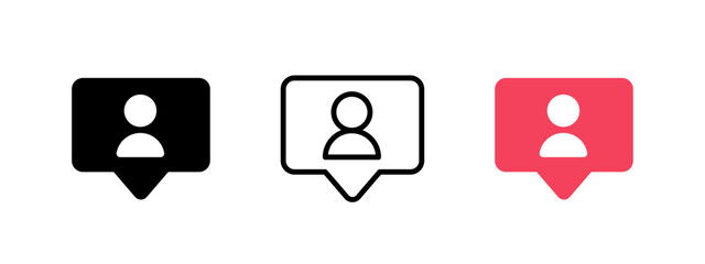 New follower notification icon. New customer notification vector illustration. Social media network web or app interface design element. User profile symbol. Follow bubble pictogram. New member sign.