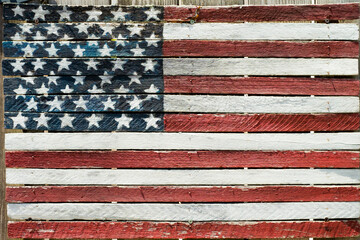 Fire Island, New York. Painted rustic Amercian flag.