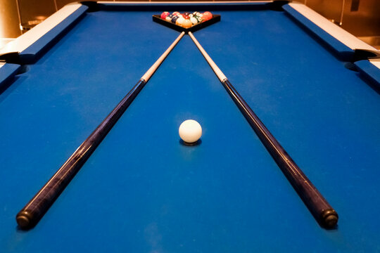 New York City, USA. Blue pool table