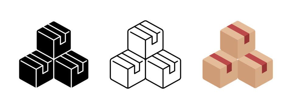 Box stack icon. Cargo delivery symbol. Cardboard box parcel storage vector illustration. Logistic transportation sign. Paper and wooden box shipping pictogram. Crate distribution concept.