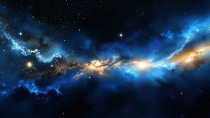 Fototapeta premium Space nebula, cosmic clouds, swirling blue and gold gases, celestial light, star formation, cosmic dust, vibrant galactic colors, deep space, astronomical phenomenon, ethereal universe, high resolutio