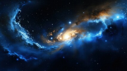 Fototapeta premium space nebula, cosmic clouds, starry sky, deep space, vibrant colors, blue and gold, galactic swirl, celestial beauty, astronomical phenomenon, cosmic dust, interstellar gas, high resolution, dramatic 