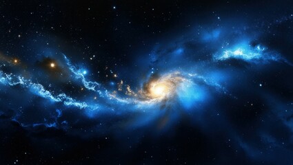 Obraz premium space nebula, cosmic clouds, starry sky, deep space, vibrant colors, blue and gold, galactic swirl, celestial beauty, astronomical phenomenon, cosmic dust, interstellar gas, high resolution, dramatic 