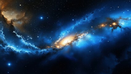 Fototapeta premium Space nebula, cosmic clouds, swirling blue and gold gases, celestial light, star formation, cosmic dust, vibrant galactic colors, deep space, astronomical phenomenon, ethereal universe, high resolutio