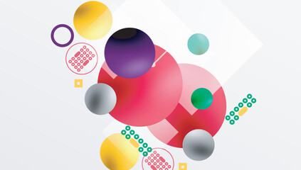 Minimalistic abstract vector design, layered geometric shapes circles, squares, and triangles with soft pastel gradients and semi-transparent effects. Perfect for contemporary use