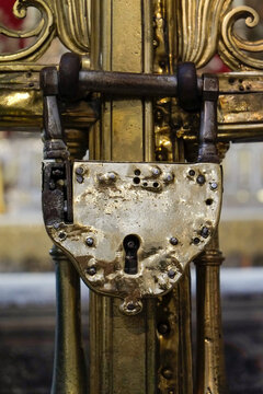 Palermo, Sicily, Europe Cathedral of Palermo. Interior - old brass lock on gate to sanctuary room.