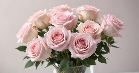 Obraz premium Blurred light pink rose bouquet, soft pastel hues, dreamy, summer, art