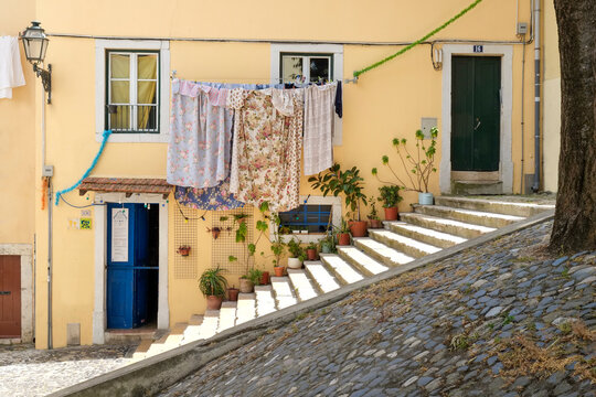 Lisbon, Portugal  Laundry drying in the fresh air. Mouraria district