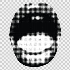 Female lips in halftone .Loud scream,sexy, lips of crazy woman. vector trendy illustration in dot like pop art