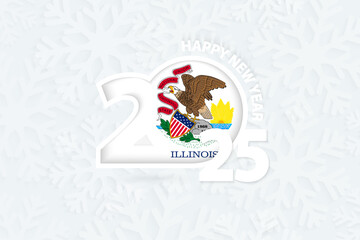 New Year 2025 for Illinois on snowflake background.