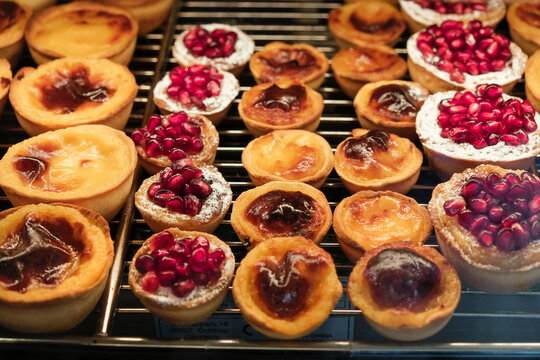 Lisbon, Portugal. Europe  Bakery selling traditional Nata pasteries - National desert of Portugal