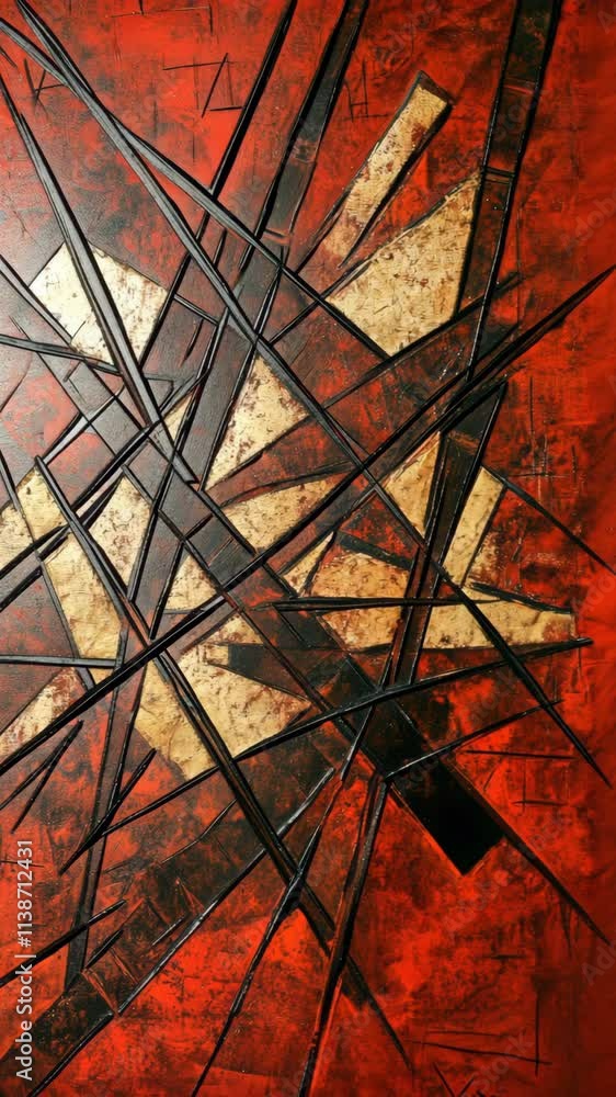 Poster abstract artwork featuring dynamic lines and contrasting colors creating an energetic composition
