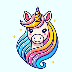 cute unicorn with stars and rainbow for kids. vector illustration isolated on white background for print