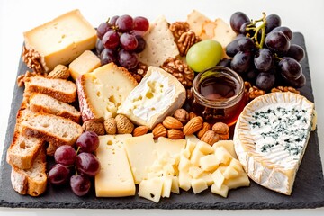 Delightful cheese platter with fresh fruits and nuts curated for a cozy gathering at sunset