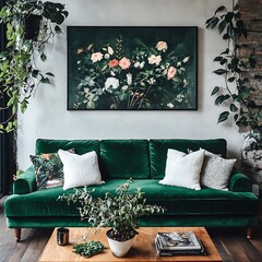Beautiful Modern Living room Interior with furniture's ,mockup frame , posters, wall -3d Rendering