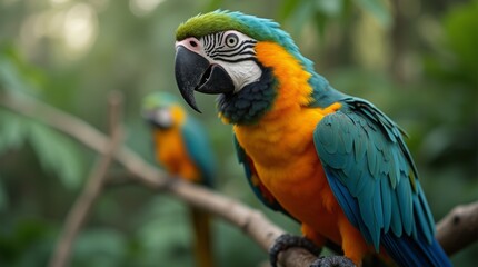 Obraz premium vibrant parrot perched on a branch, showcasing its colorful feathers and unique features