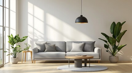 Beautiful Modern Living room Interior with furniture's ,mockup frame , posters, wall -3d Rendering