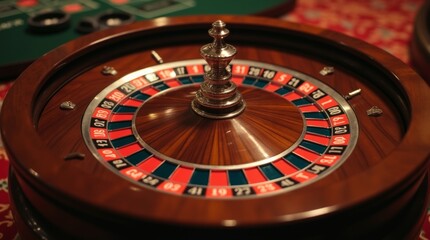 An elegant roulette wheel with a shiny ball, capturing the thrill of casino gaming and the allure of chance.