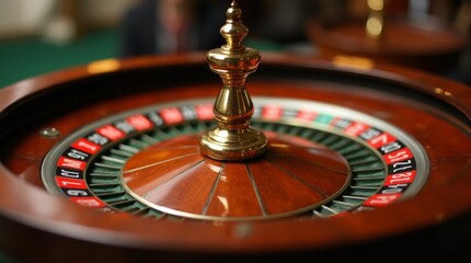 An elegant roulette wheel with a shiny ball, capturing the thrill of casino gaming and the allure of chance.