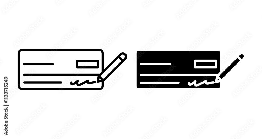 Poster checkbook icons set in solid and thin line style