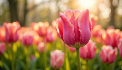 Graceful Light Pink Tulip in Golden Sunlight with Dreamy Background