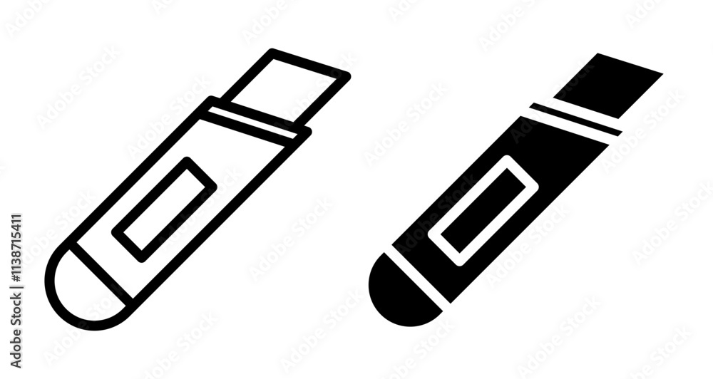 Poster cutter icons set in solid and thin line style