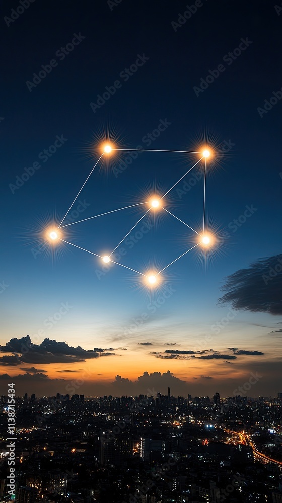 Aufkleber a vibrant smart city illuminated by sunset showcases advanced data structures and a network of conne