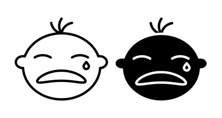 Crying baby Icons set in solid and thin line style