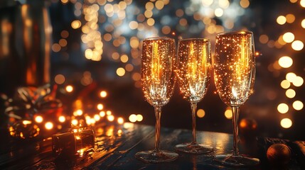 Happy New Year 2025 with Sparkling Lights and Gifts 8K Realistic