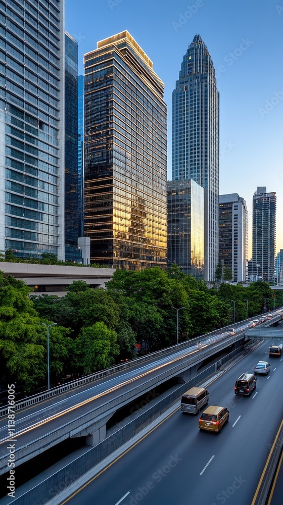 Poster a vibrant smart city illuminated by sunset showcases advanced data structures and a network of conne