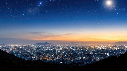 Smart city concepts come to life at sunset, showcasing network connections and digital data flow across the urban landscape