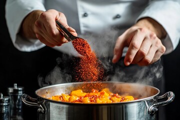 Cooking vibrant flavors in a rustic kitchen using fresh ingredients and spices with passion