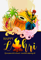 vector illustration of Happy Lohri holiday festival of Punjab India with beautiful background