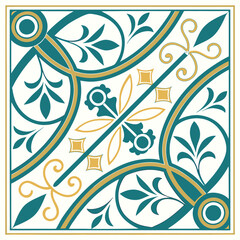 Moroccan tile-inspired motifs in teal and gold Illustrator Artwork