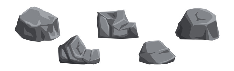 Rock Stone and Huge Grey Boulder Vector Set © topvectors