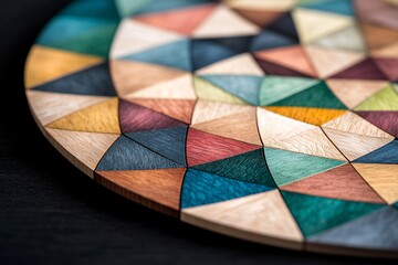 Fototapeta premium Vibrant kaleidoscope of geometric shapes representing varied skills, deep black backdrop, showcasing versatility and creative problem-solving ability.