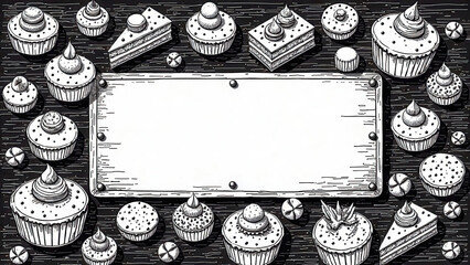 cupcake, cake, dessert, food, sweet, baking, cupcakes, baked, cream, frosting, delicious, cakes, decorated, pastry, birthday, cookie, biscuit, sugar, black and white, decoration, picture