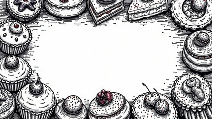 cupcake, cake, dessert, food, sweet, baking, cupcakes, baked, cream, frosting, delicious, cakes, decorated, pastry, birthday, cookie, biscuit, sugar, black and white, decoration, picture