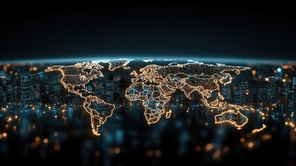 A vibrant digital cityscape with a futuristic globe, glowing tech elements, and modern buildings symbolizes innovation