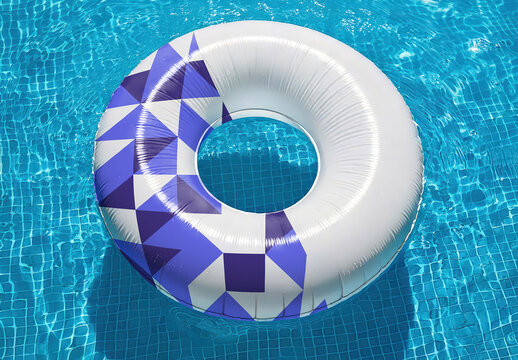 Donut Swim Life Ring Buoy Floating in Swimming Pool Mockup 02