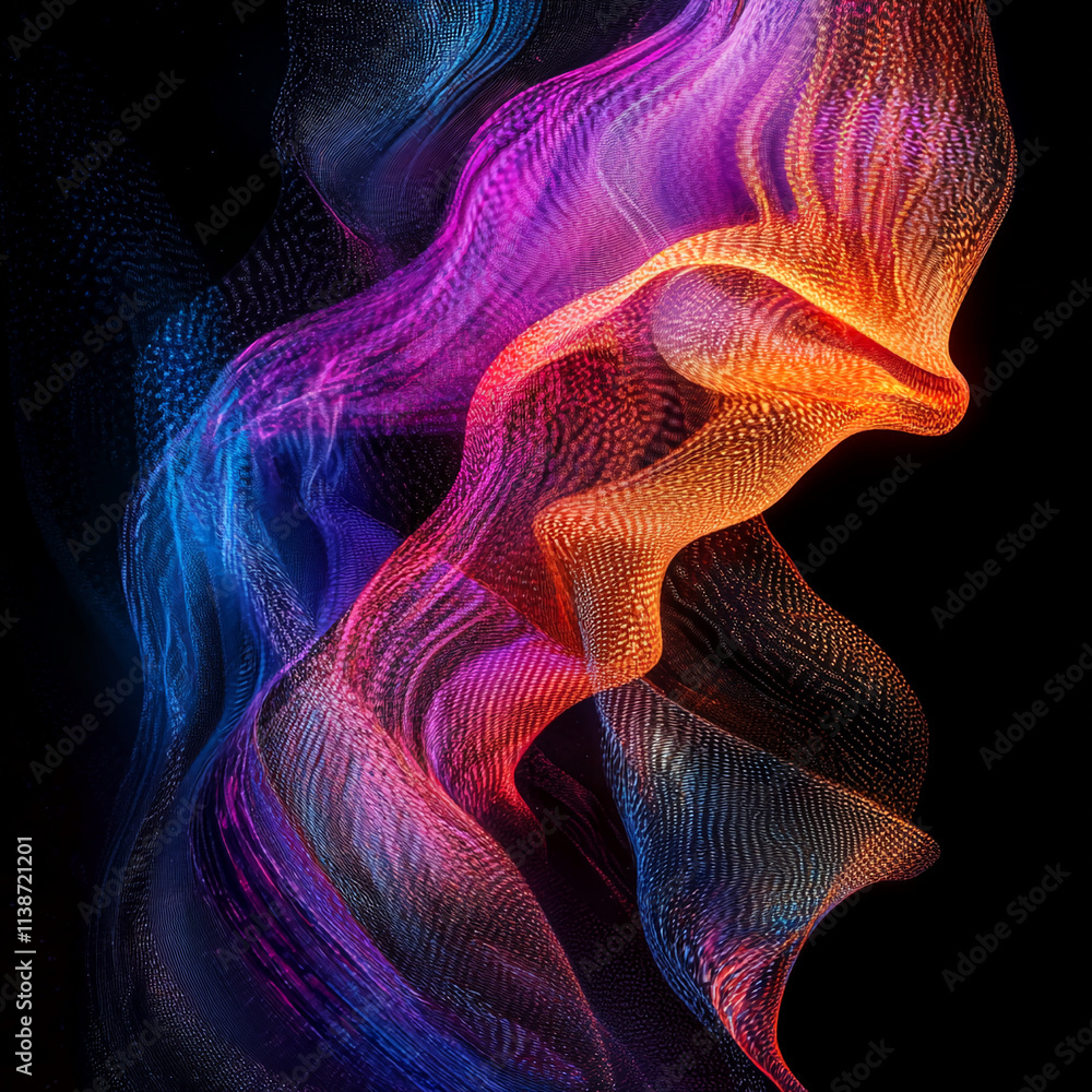 Poster colorful abstract waves display vibrant patterns of light against a dark background for visual impac