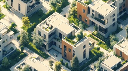 Fototapeta premium Aerial view of modern residential neighborhood with green spaces.