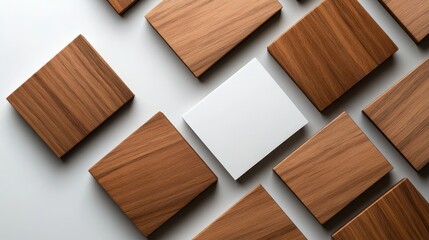 Blank business cards arranged in diagonal lines on a white background for branding presentation concept