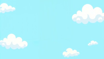 Light blue sky background with cartoon white clouds