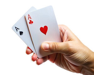 playing cards in hand isolated on white background. Png transparent