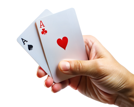 playing cards in hand isolated on white background. Png transparent