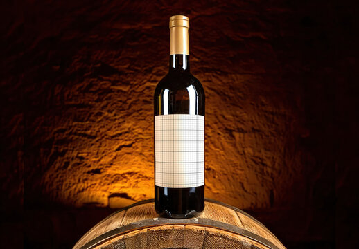 Wine stand on Round Barrel Cave Light Label Mockup