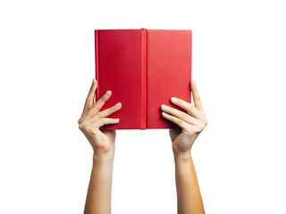 person holding red book isolated on white Png