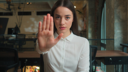 Caucasian business woman serious confident displeased girl student worker employee female...